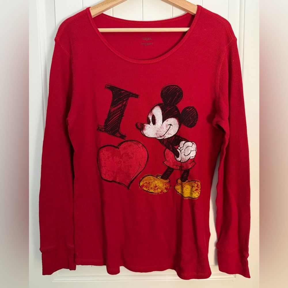 Disney Red Mickey Mouse Long Sleeve Shirt with Yellow Shoe Detail